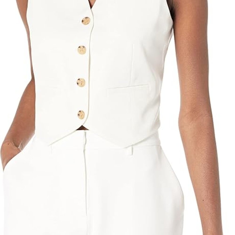 Women's Cream Button Front Vest Top